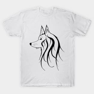 Black and white side profile of a wolf T-Shirt